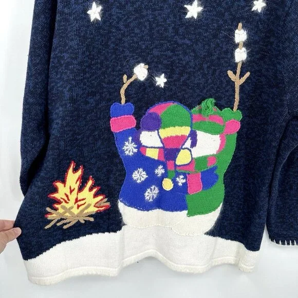 QUACKER FACTORY cardigan sweater snowmen winter smores embellished quirky XL - Picture 7 of 8